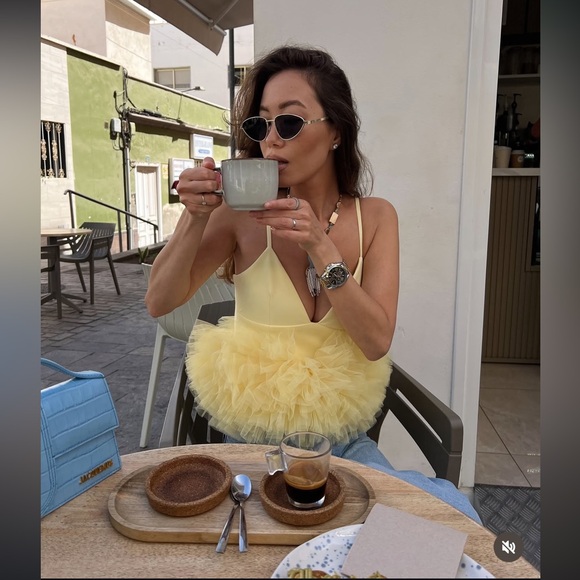 ZARA STRETCH TULLE VOLUMINOUS HEM TOP - Picture 6 of 17